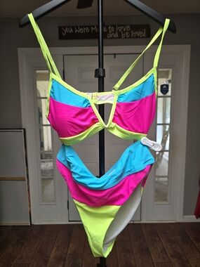 Salty Wave Neon Colorblock Bikini